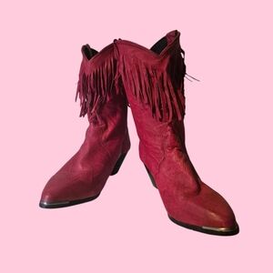 Vintage Fringed Red Western Boots Womens 9M